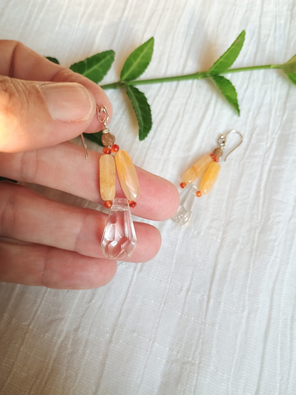 🍂 FALL VIBES 🍂 VTG Artisan, Gemstone & Glass Dangle Earrings, Festival